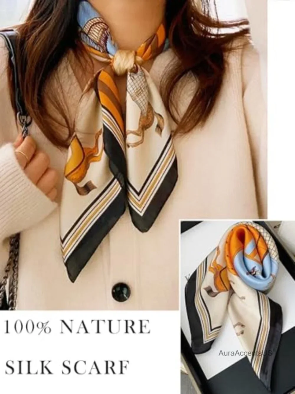 100% Mulberry Silk Lightweight Square Neckerchief Scarf for Women 21